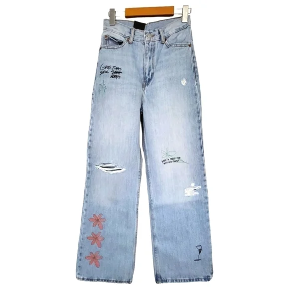 Dr Denim Echo High Rise Wedgie Scribble Jeans Size 26W30L - Picture 7 of 16